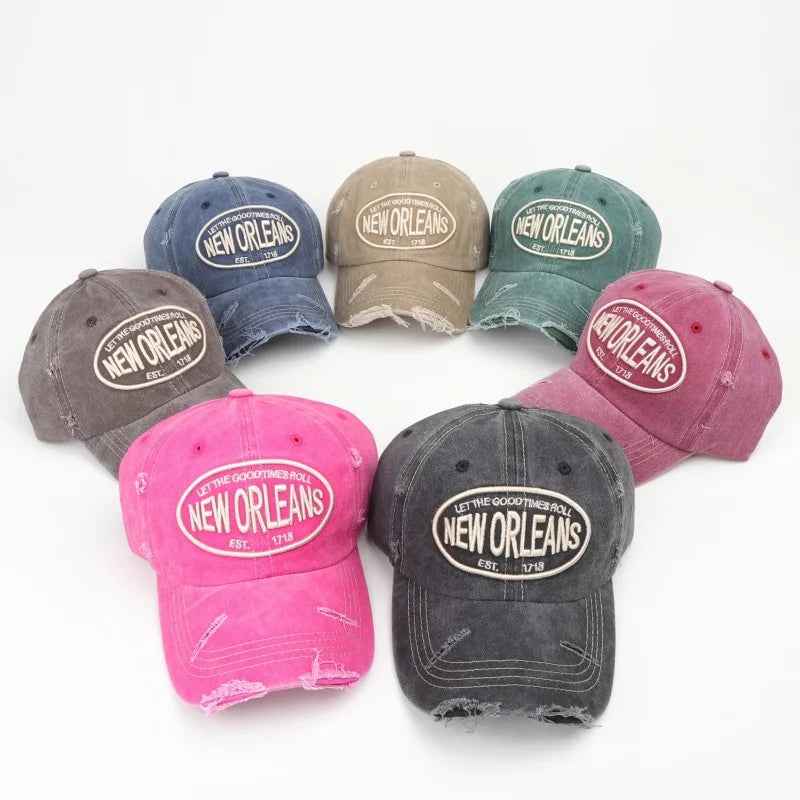 Vintage Letter Embroidered Washed Cotton Baseball Cap