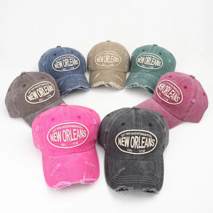Vintage Letter Embroidered Washed Cotton Baseball Cap