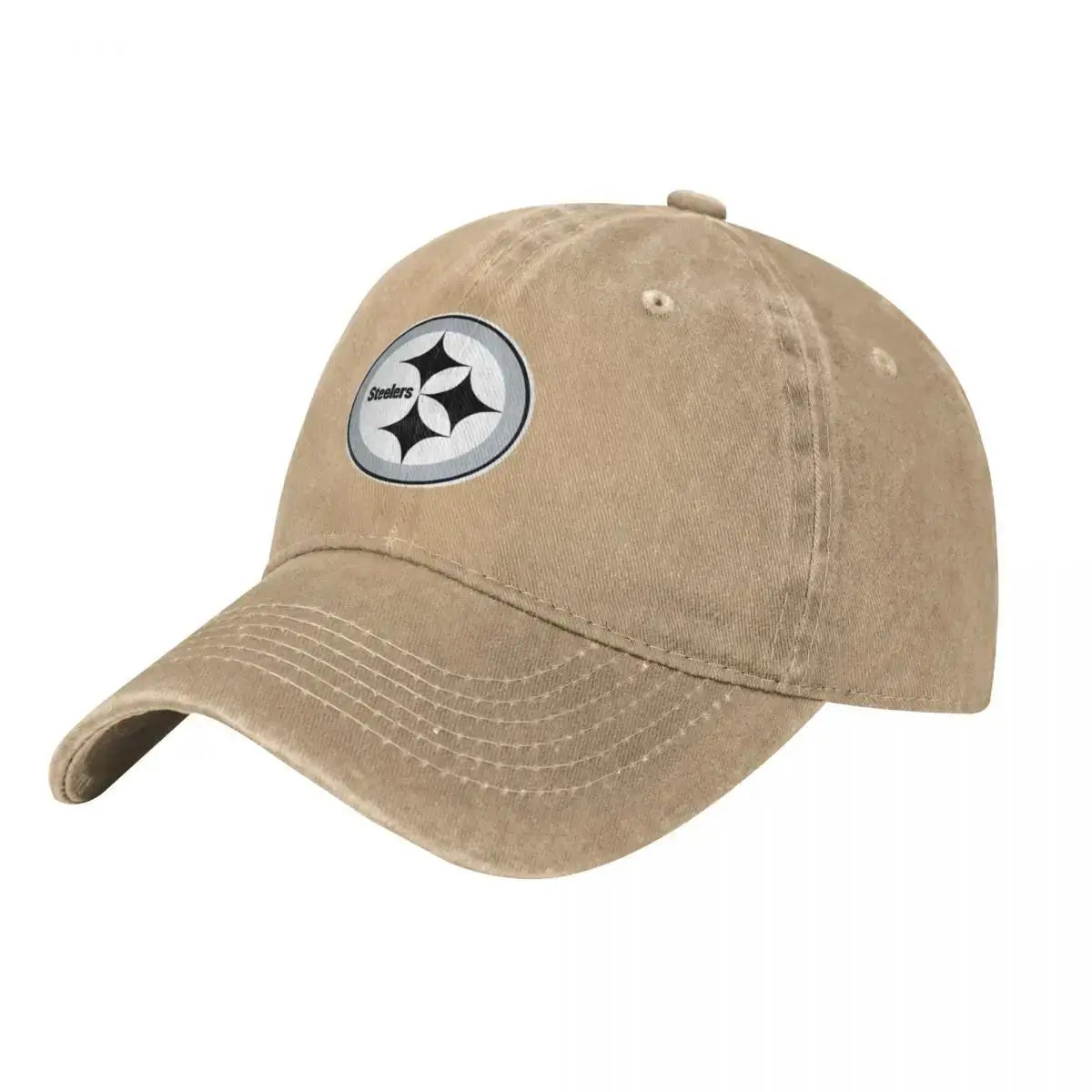 Black and White Steeler Logo Washed Denim Baseball Cap