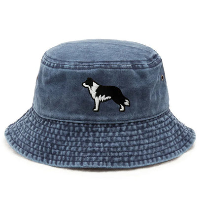 Border Collie Washed Cotton Vintage Outdoor Beach Gift Bucket Hat