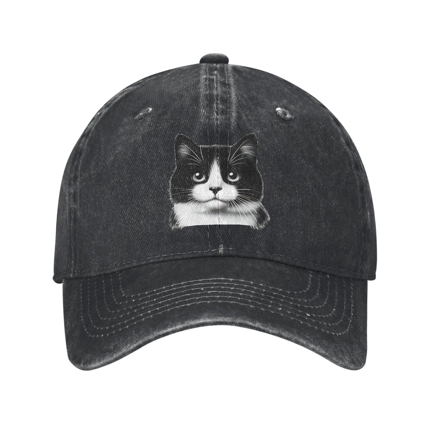 Black White Cat Washed Y2K Trucker Baseball Cap