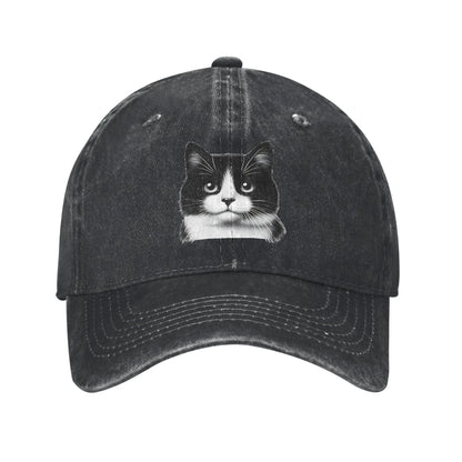 Black White Cat Washed Y2K Trucker Baseball Cap