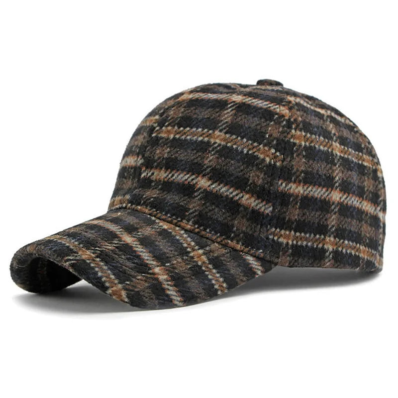 Elegant Plaid Fleece Warm Retro Snapback Cap