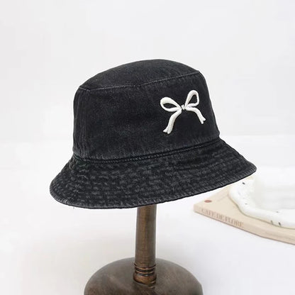 Butterfly Embroidery Cotton Denim Summer Bucket Hat