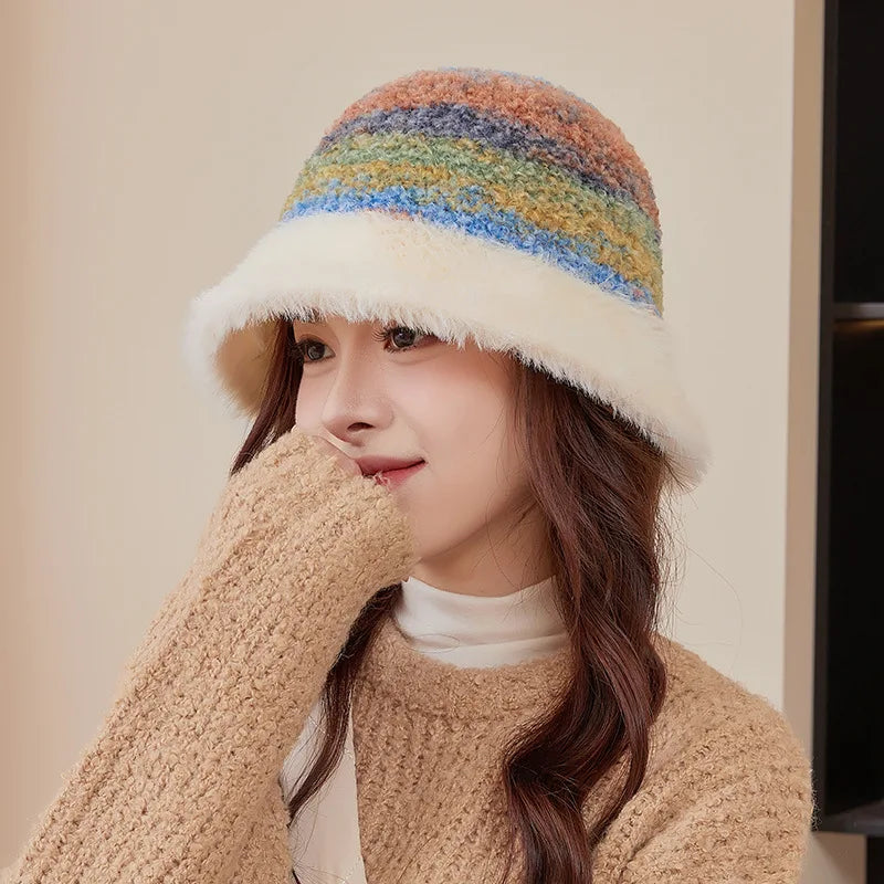 Colorful Plush Knit Winter Bucket Hat