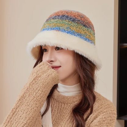 Colorful Plush Knit Winter Bucket Hat