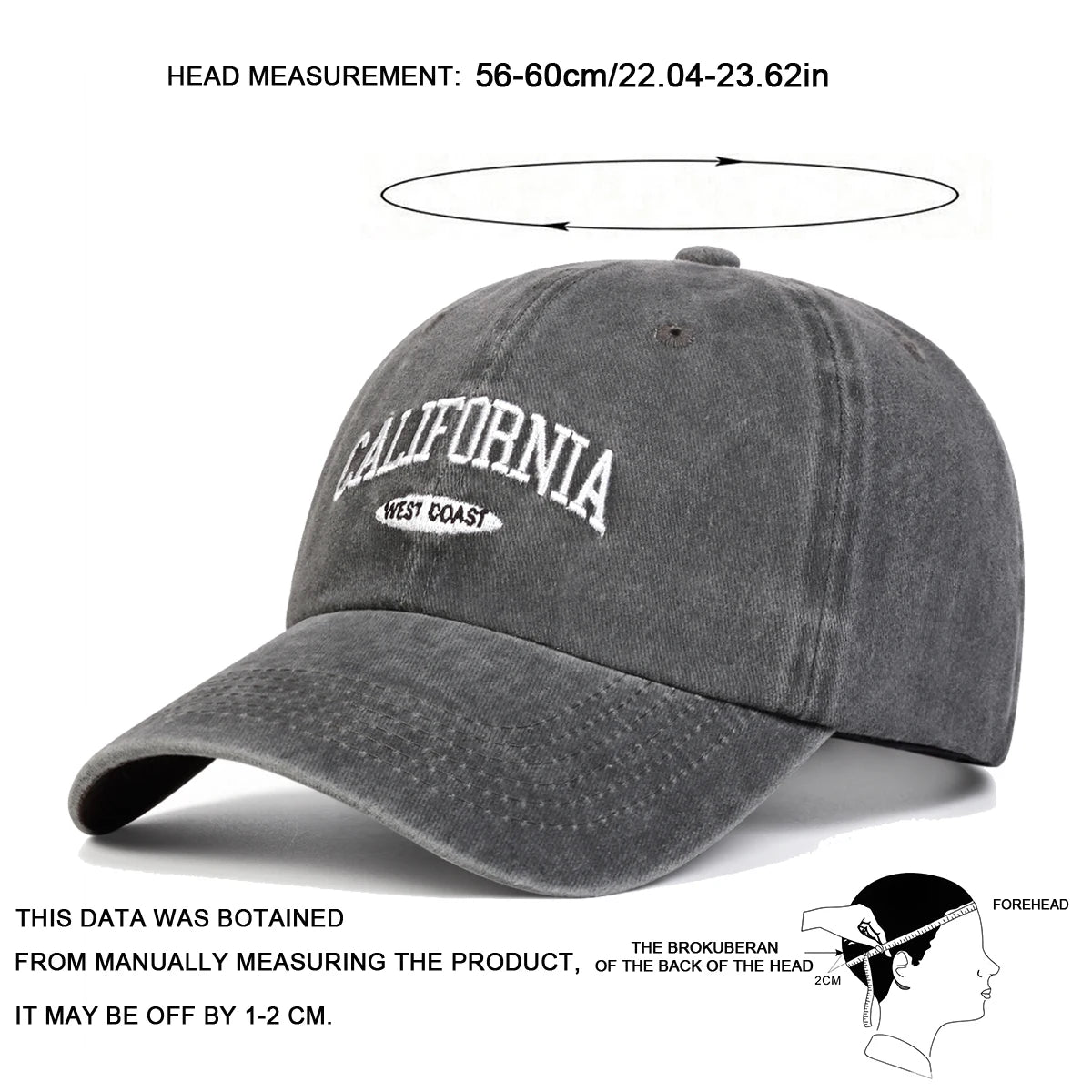 Unisex CALIFORNIA Letter Embroidery Wash Baseball Caps