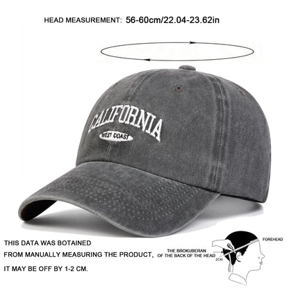 Unisex CALIFORNIA Letter Embroidery Wash Baseball Caps