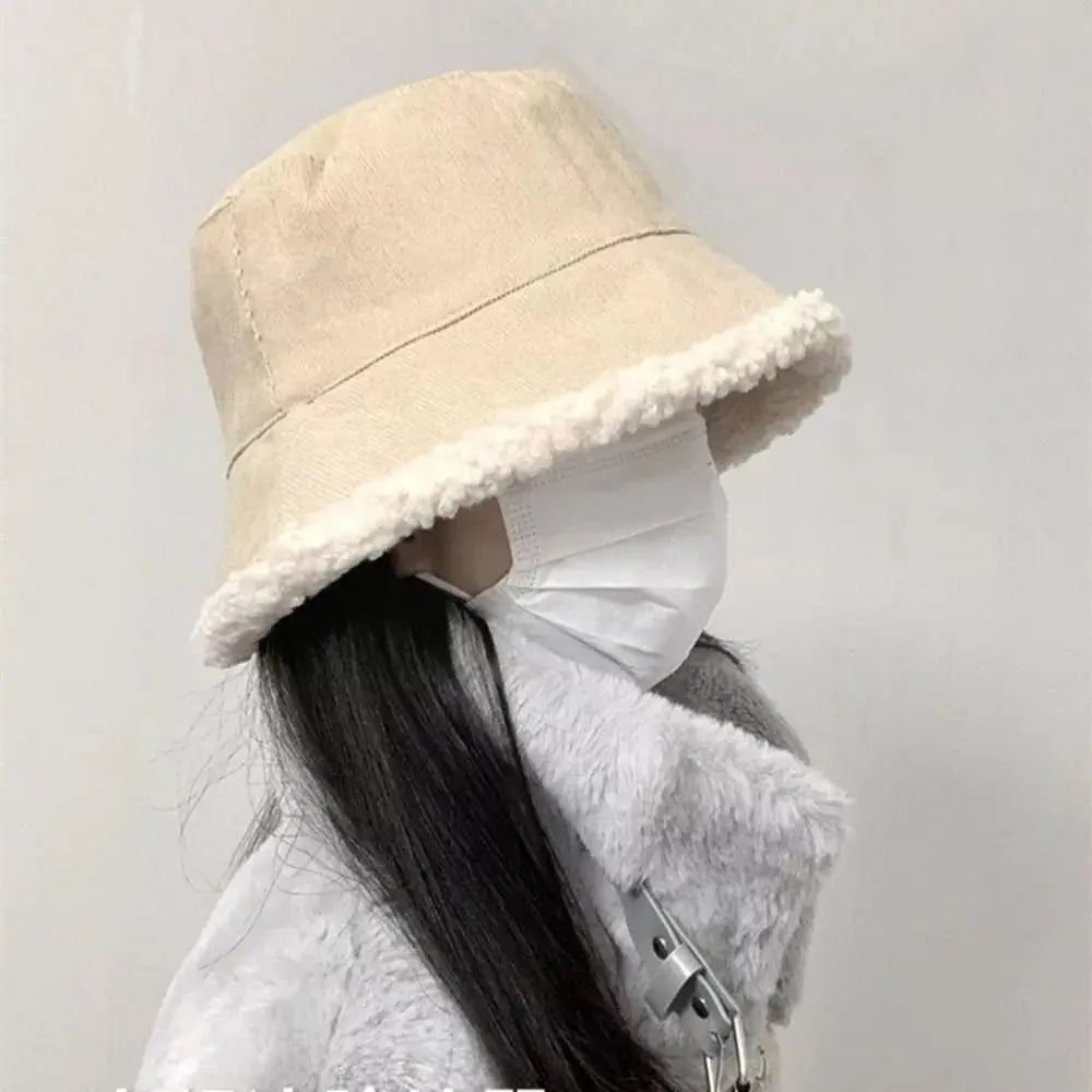 Corduroy Lambswool Reversible Winter Bucket Hat
