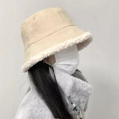 Corduroy Lambswool Reversible Winter Bucket Hat