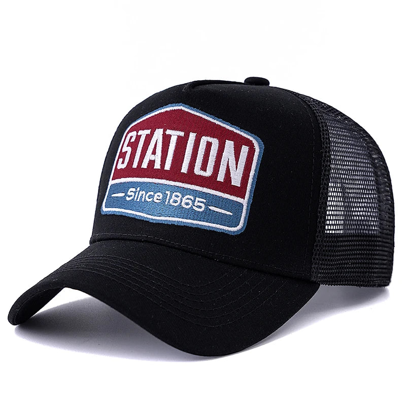 Station Letter Mesh Trucker Baseball Cap