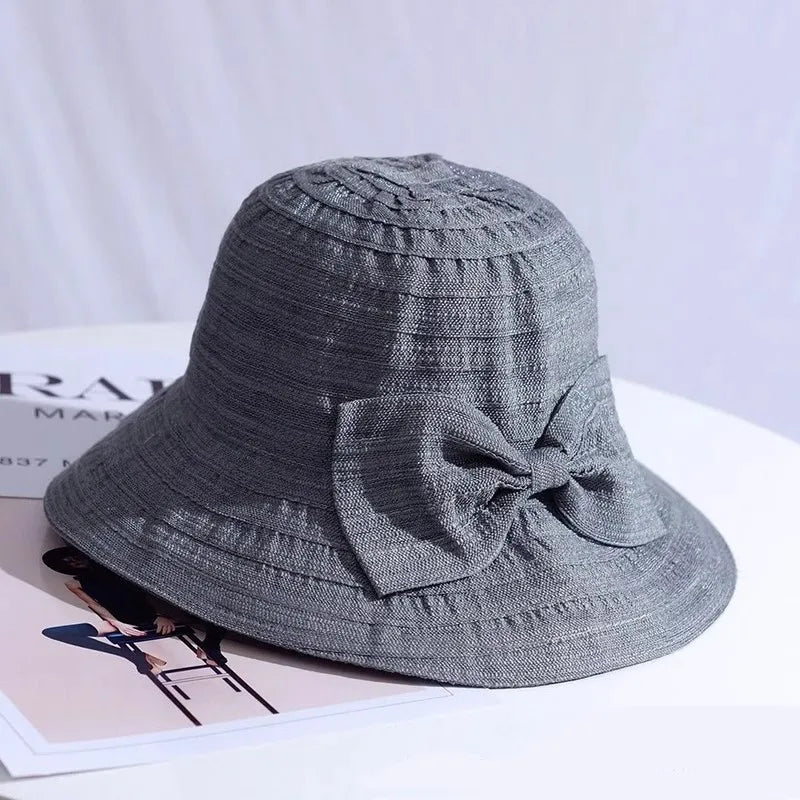 Wide Brim Bow Foldable Bucket Hat