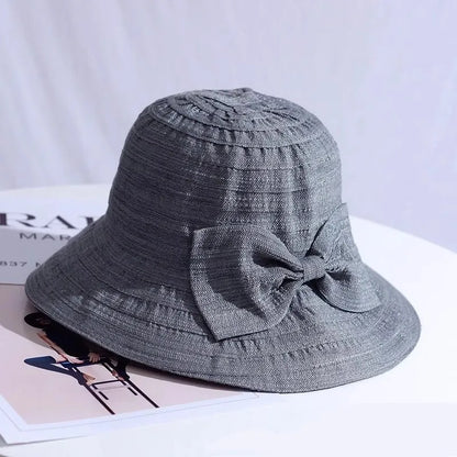 Wide Brim Bow Foldable Bucket Hat