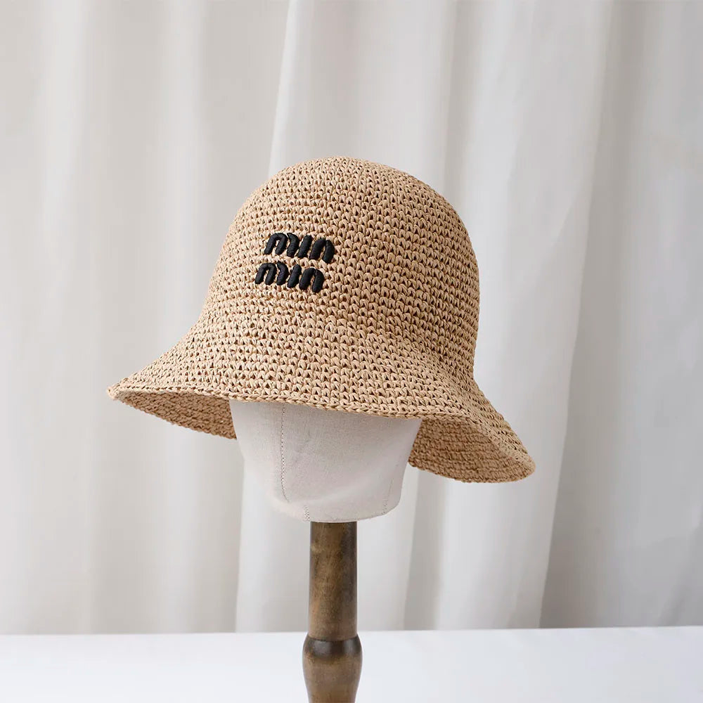 Y2K Korean Straw Handwoven Summer Bucket Hat