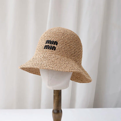 Y2K Korean Straw Handwoven Summer Bucket Hat