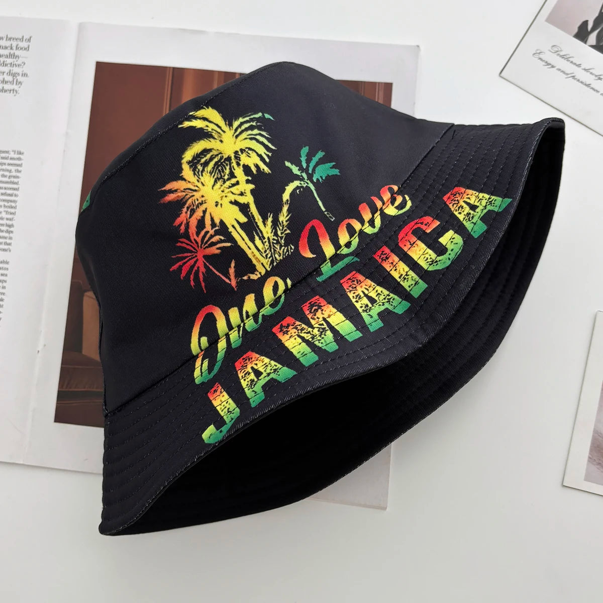 Unisex Fashion New Summer Reversible Black White Coconut Tree Printed Fisherman Caps