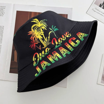 Unisex Fashion New Summer Reversible Black White Coconut Tree Printed Fisherman Caps
