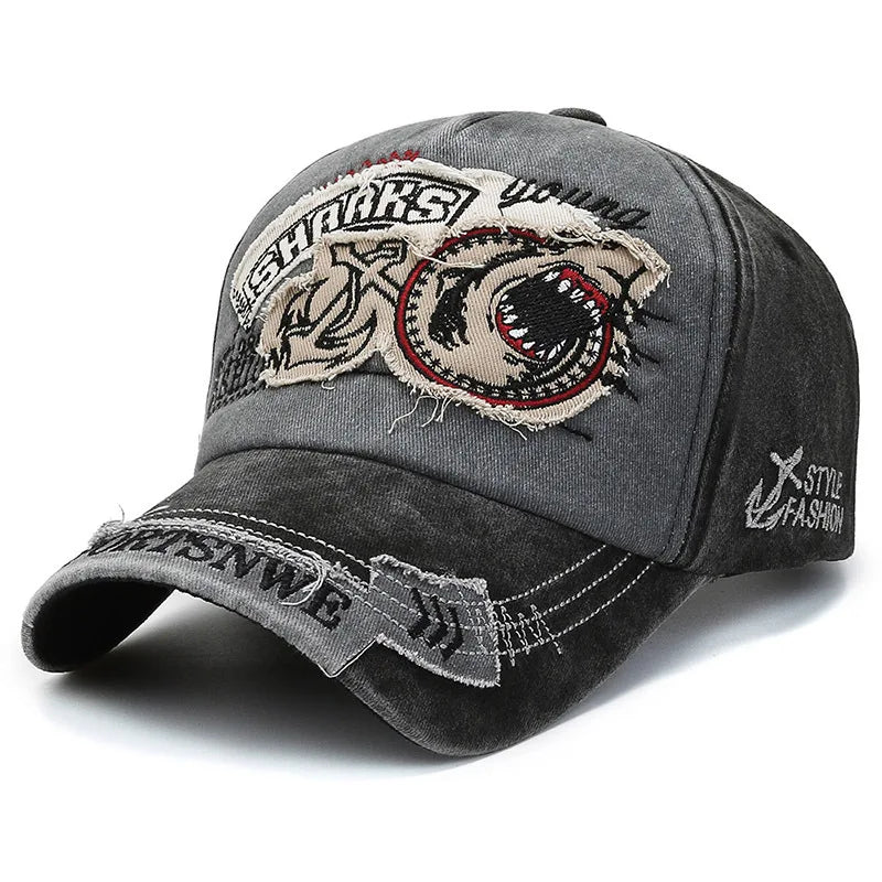 Unisex SHARKS Embroidered Washed Cotton Baseball Cap