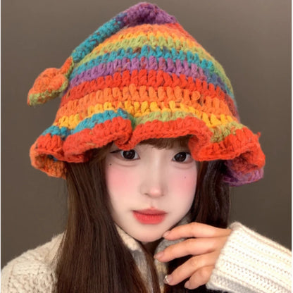 Korean Dopamine Colorblock Star Crochet Bucket Hat