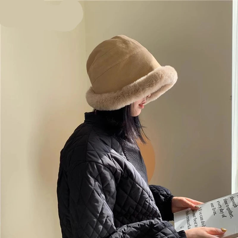 Rabbit Fur Winter Plush Ear Protection Bucket Hat