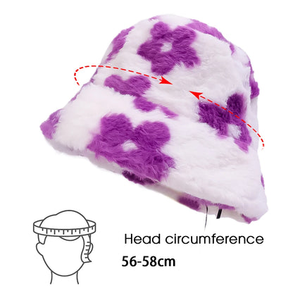 Floral Plush Furry Warm Winter Bucket Hat