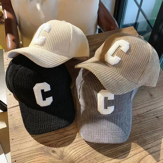 Corduroy Letter C Ponytail Baseball Cap