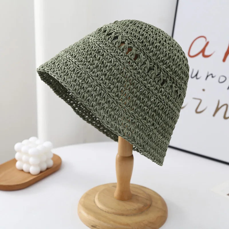 Japanese Korean Straw Woven Summer Bucket Hat