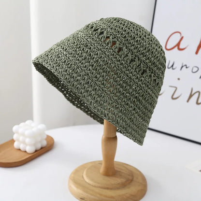 Japanese Korean Straw Woven Summer Bucket Hat