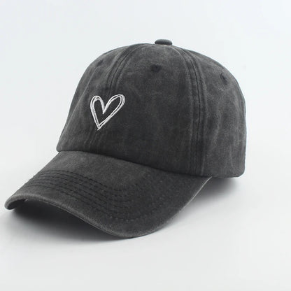 Love Heart Embroidery Washed Baseball Cap