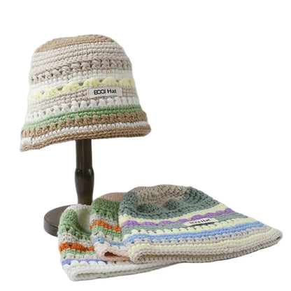 Vintage Handmade Knitted Woolen Winter Women Bucket Hat