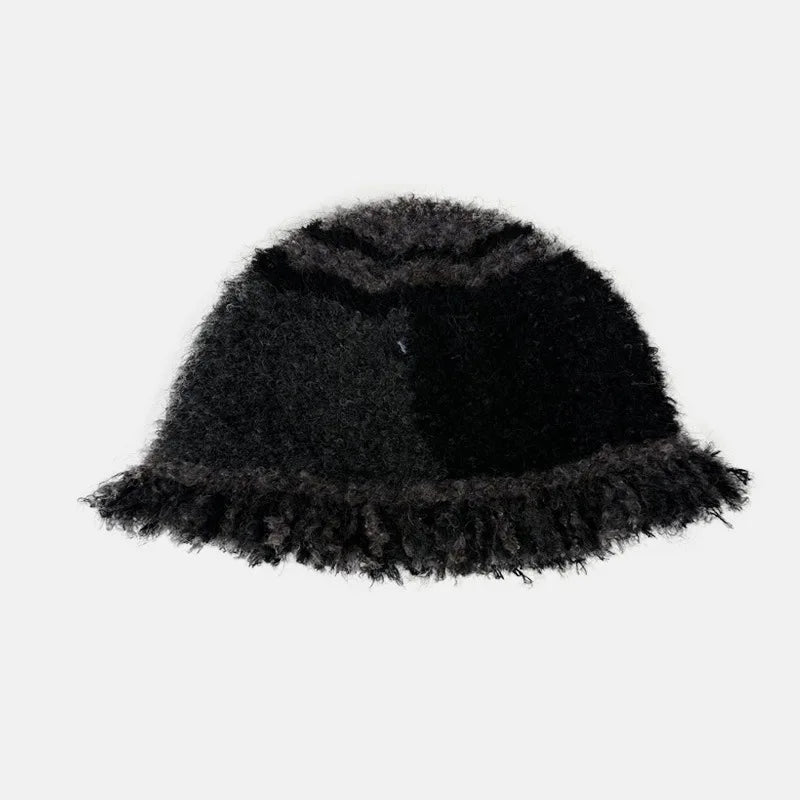 Color Block Fringe Knit Bucket Hat