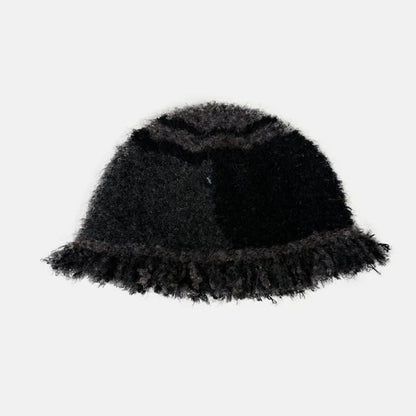 Color Block Fringe Knit Bucket Hat