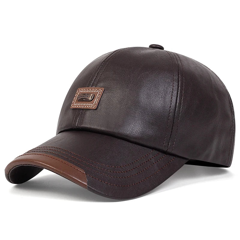 PU Leather Letter Label Baseball Cap
