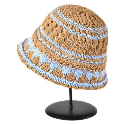 Color Blocked Woven Hollow Fisherman Bucket Hat