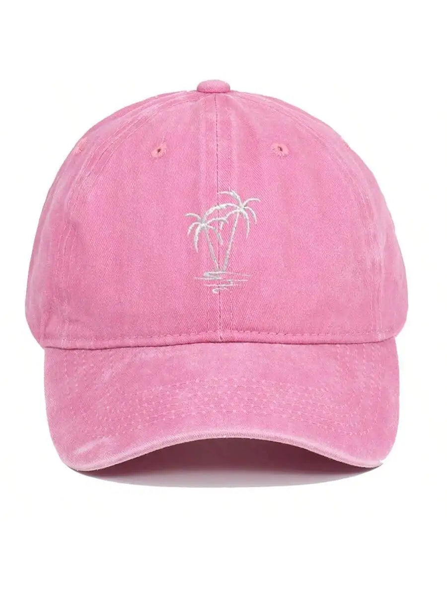 New Coconut Tree Embroidery Vintage Washed Baseball Cap
