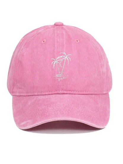 New Coconut Tree Embroidery Vintage Washed Baseball Cap