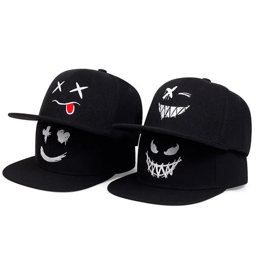 Unisex Ghost Expression Embroidery Snapback Cap