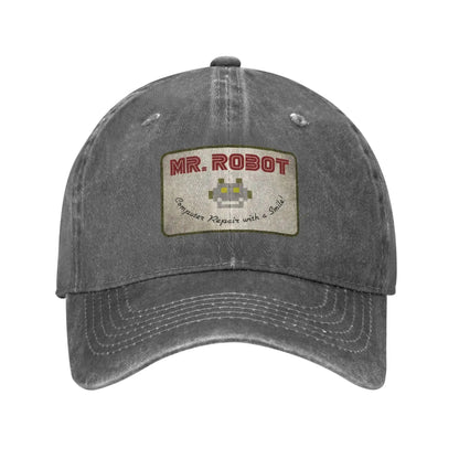 Retro Mr Robot Smiley Washed Baseball Cap