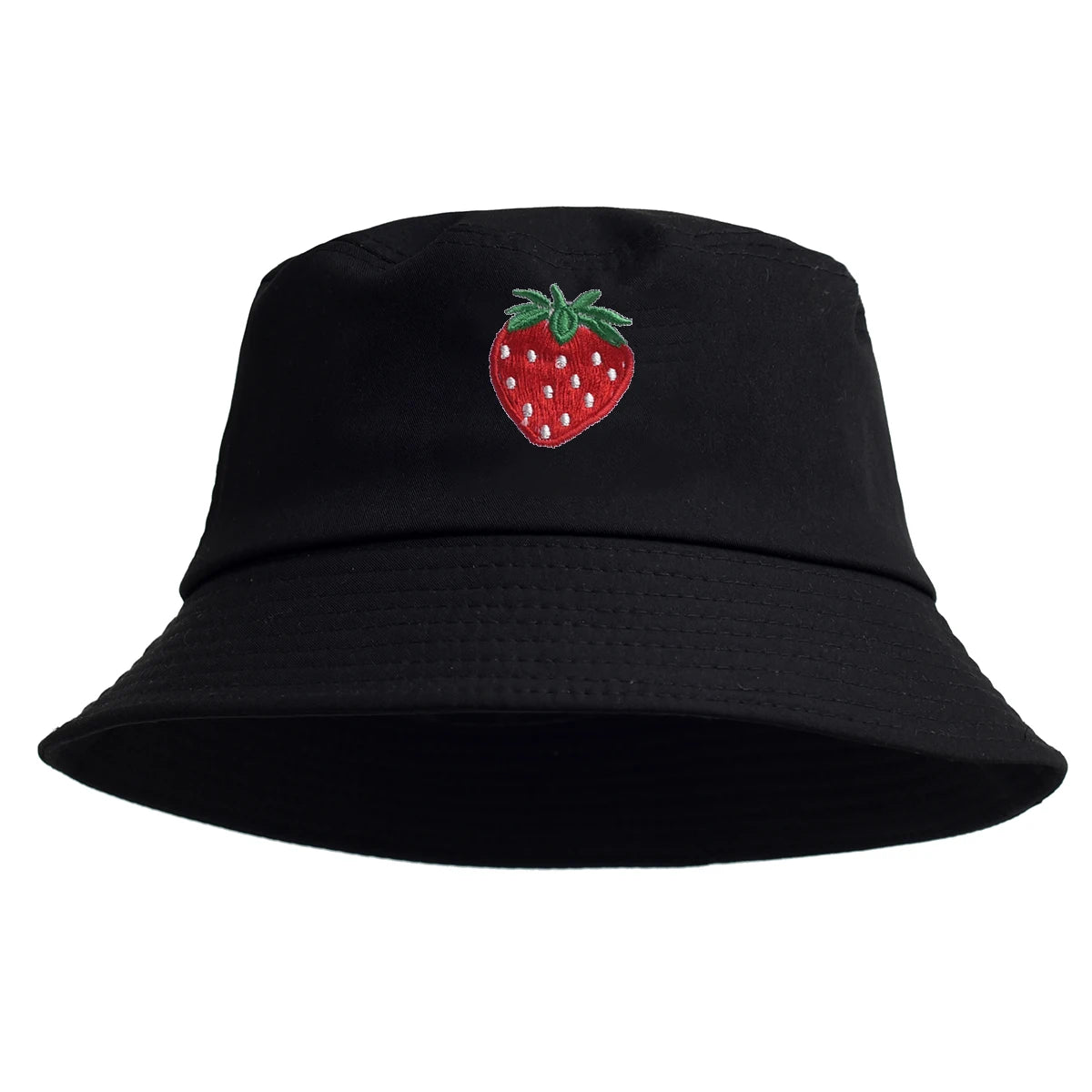 Korean Style Embroidered Strawberry Fisherman Hat