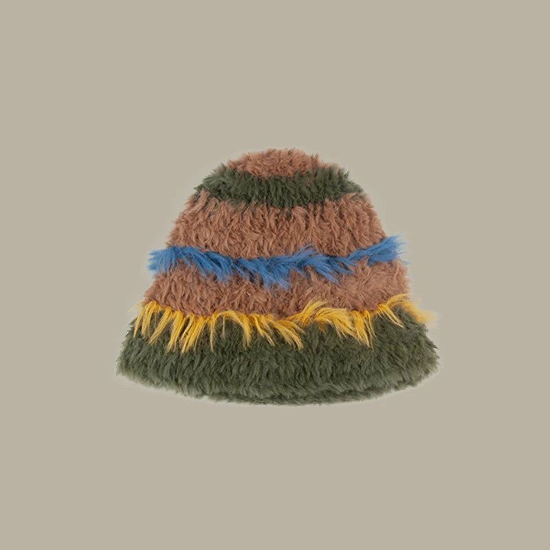 Rabbit Fur Plush Knitted Bucket Hat