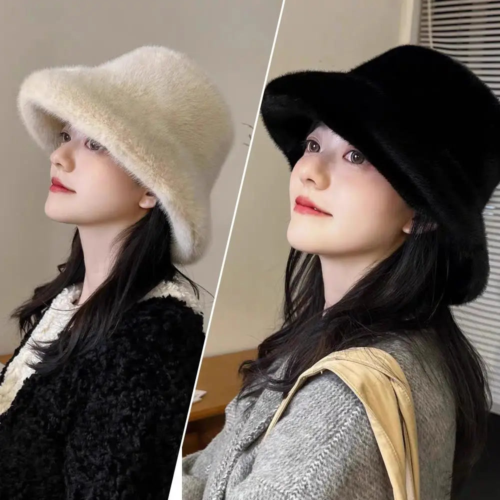 Fluffy Velvet Winter Bucket Hat