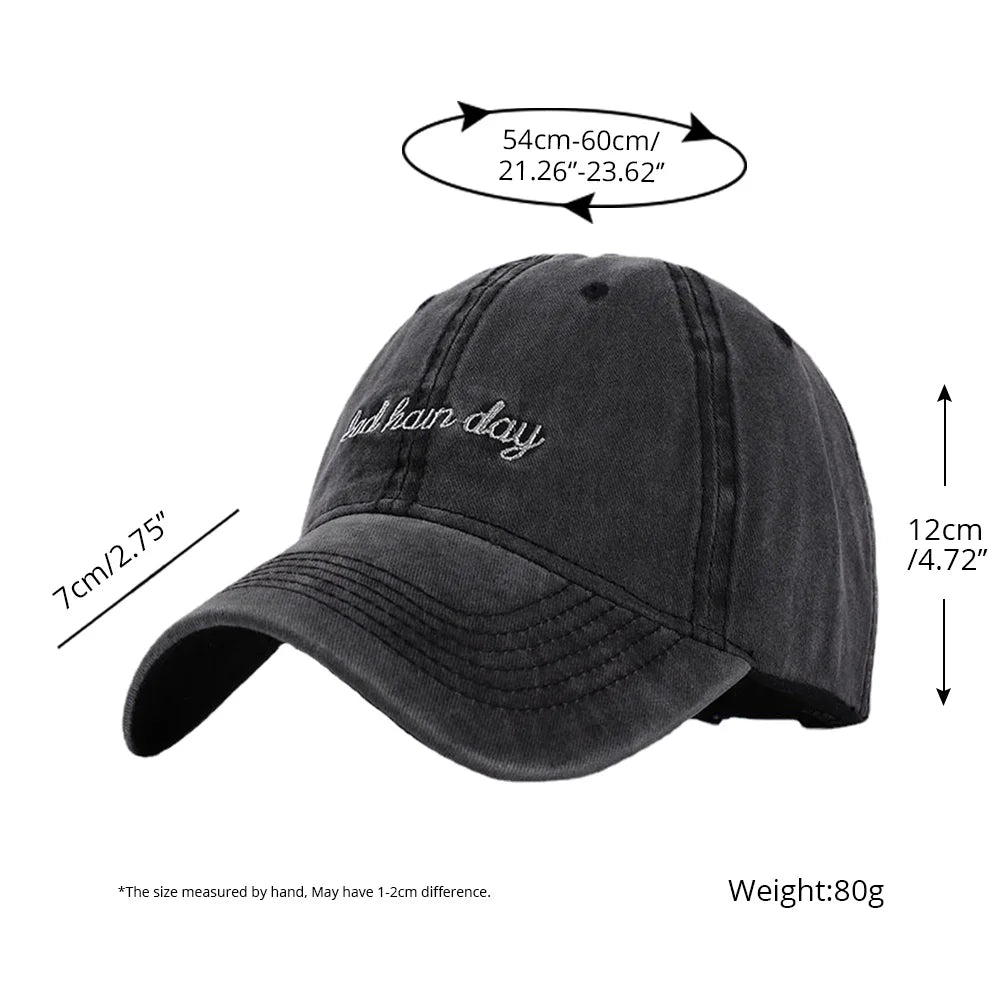 Bad Hair Day Letter Embroidery Washed Baseball Cap