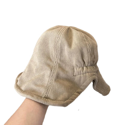 Korean Corduroy Warm Elastic Bucket Hat With Back Slit