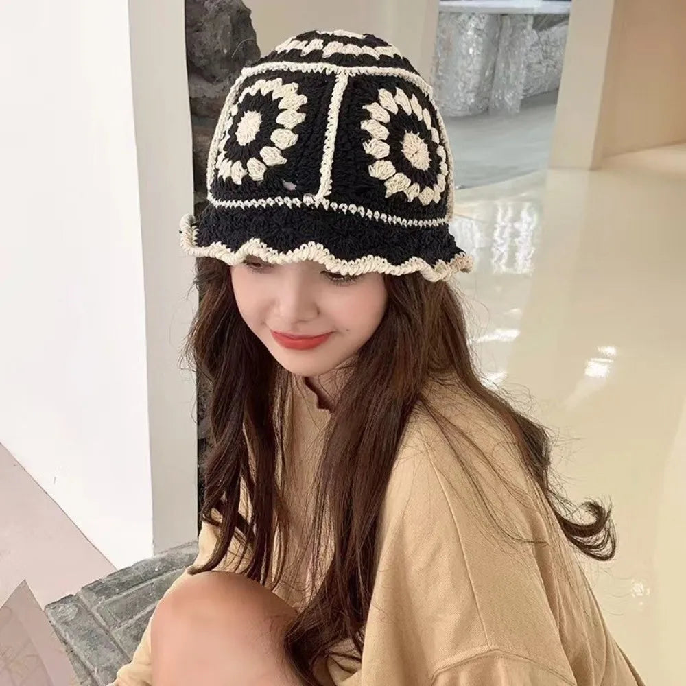Casual Knitted Flower Hollow Fisherman Bucket Hat