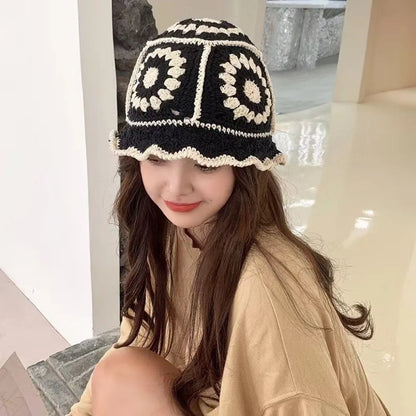 Casual Knitted Flower Hollow Fisherman Bucket Hat