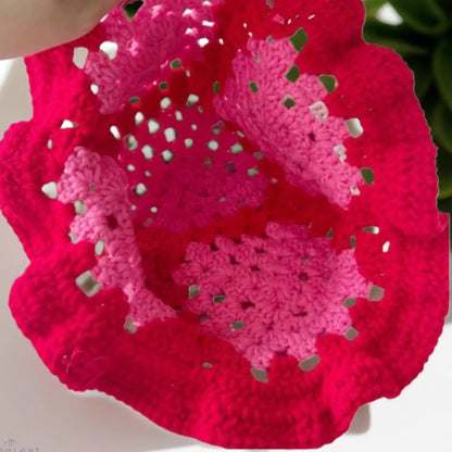 Bohemian Strawberry Crochet Ruffled Edge Bucket Hat