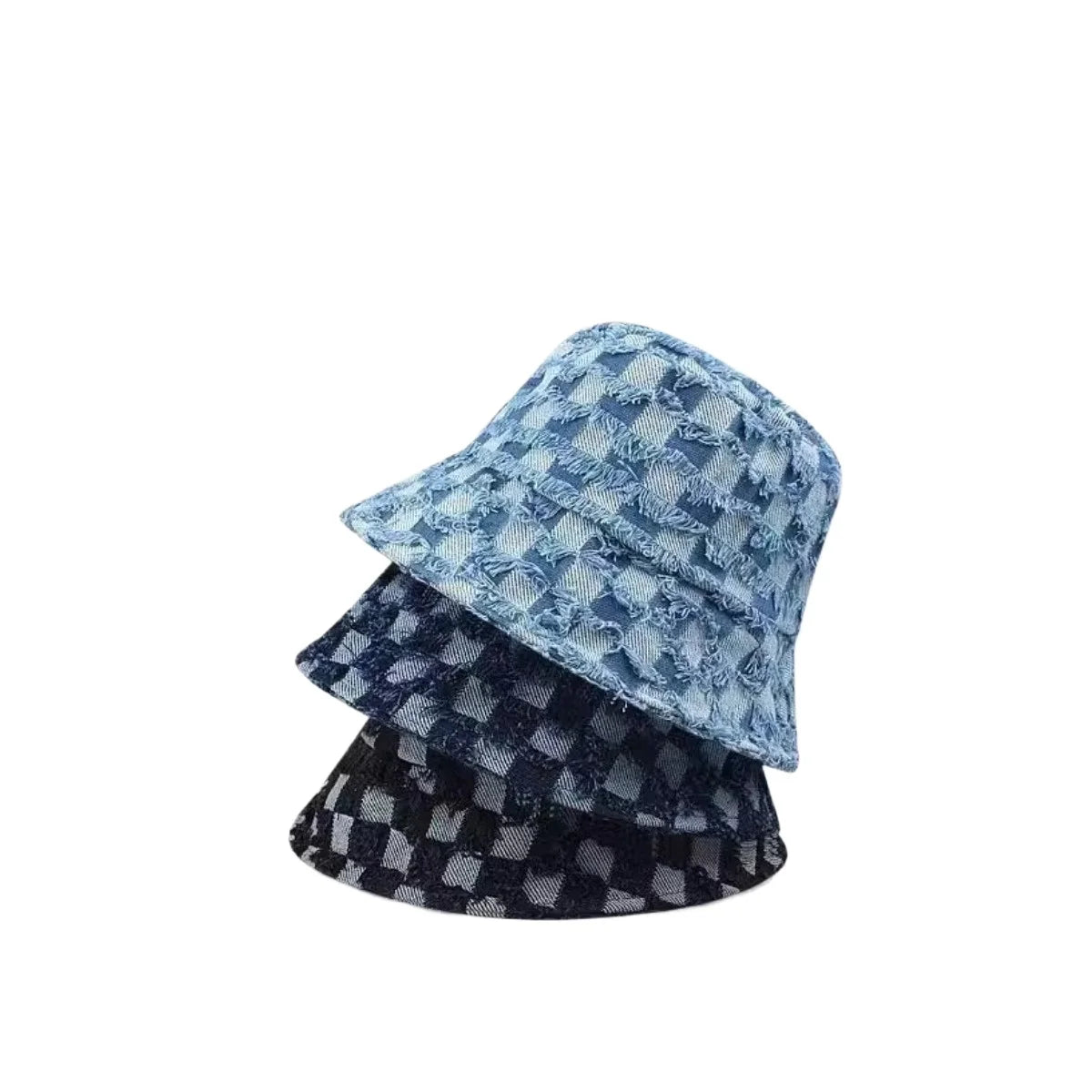 Korean Plaid Denim Sun Bucket Hat
