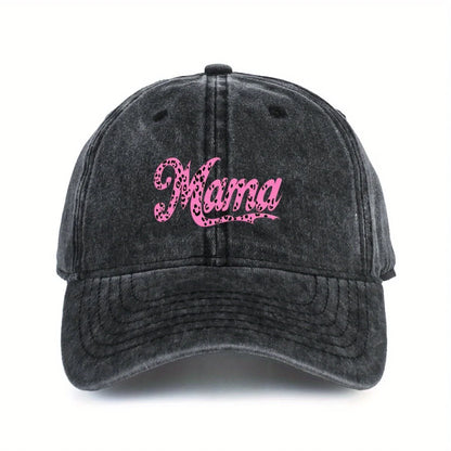 Leopard Print Mama Distressed Cotton Baseball Cap