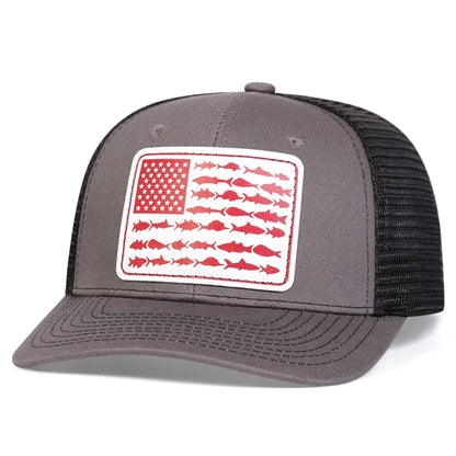 Unisex White Flag Little Fish Leather Label Baseball Net Caps