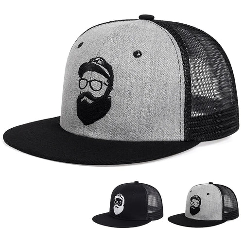 Unisex Uncle Beard Embroidery Hip-hop Net Hats